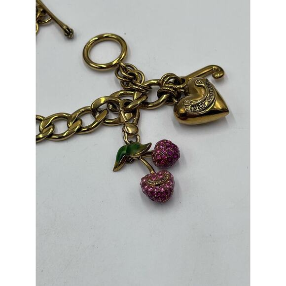 Juicy Couture Gold Tone Charm Bracelet Puff Heart Puff J, Pink Cherry Charm - Picture 4 of 9